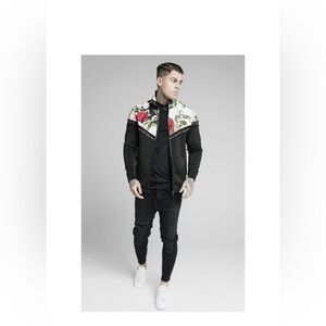 SikSilk Floral Pixel Funnel Neck Zip Through Hoodie